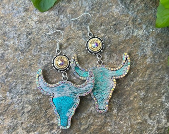 Teal Steer Earrings