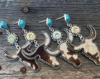 Cowhide Steer Bullet Earrings