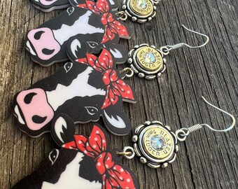 Cute Cow Bullet Casing Earrings