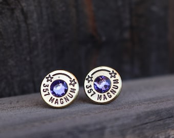 357 Magnum Bullet Earrings, bullet casings, Swarovski crystals, ammo, ammunition