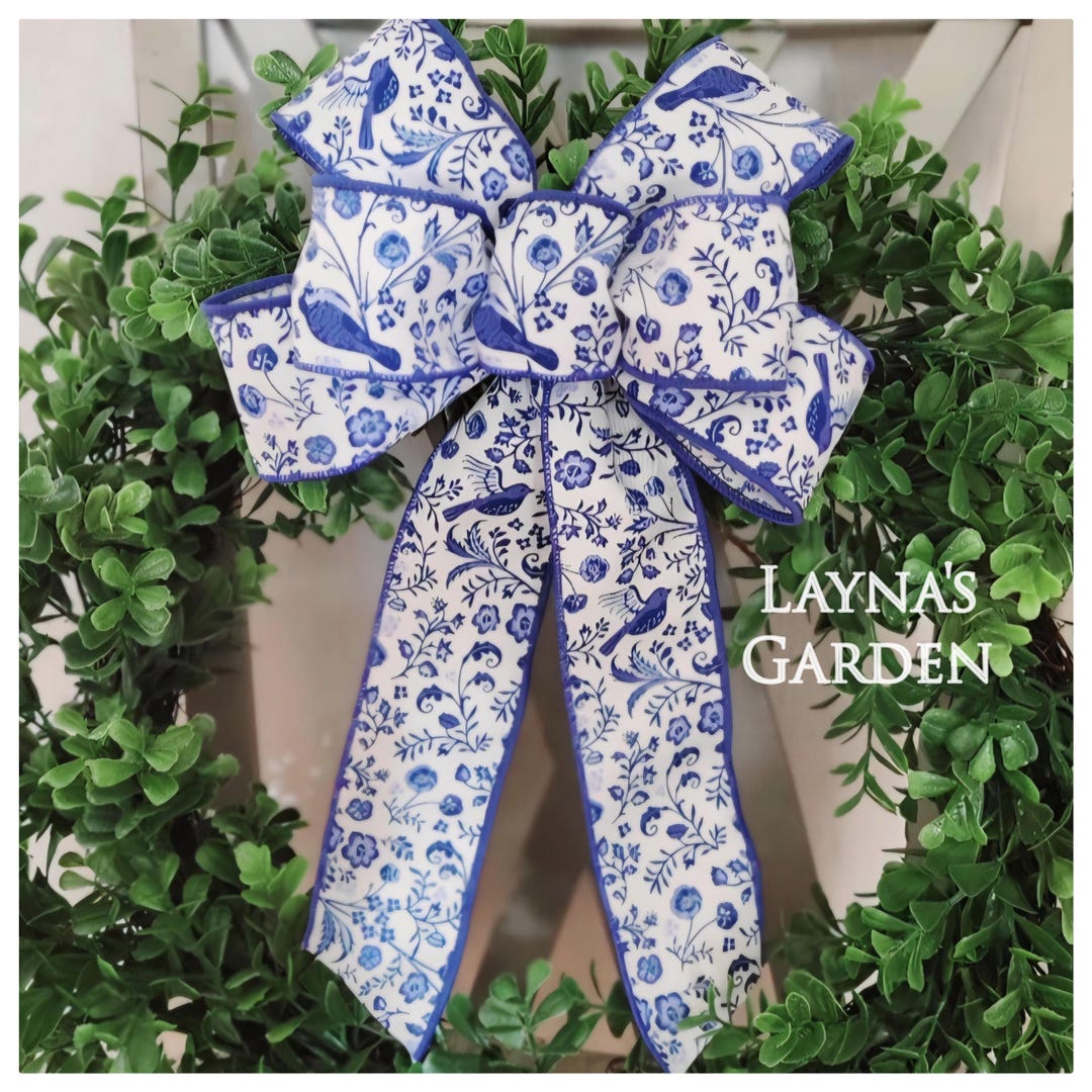 Chinoiserie Wreath Bow, Blue Bird Floral, Spring Easter Decor - Etsy