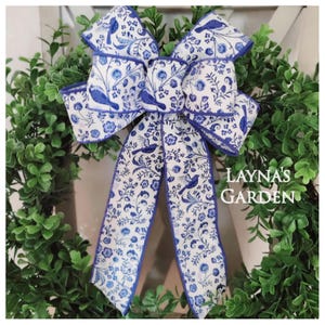 Chinoiserie Wreath Bow, Blue Bird Floral, Spring Easter Decor