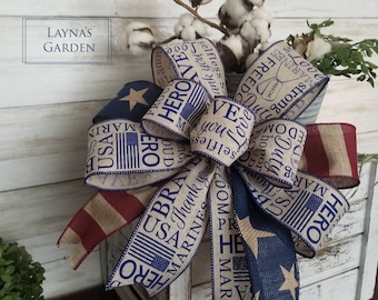 Marines Wreath Bow: Patriotic Red, White, and Blue Ribbon