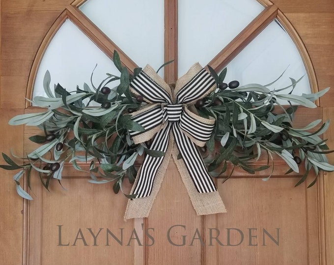 Olive Branch Swag, Burlap Bow, Olive Wreath, Modern Farmhouse Swag