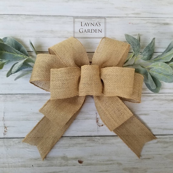 Burlap bow, wired Burlap bow, natural Burlap ribbon, wreath bow, lantern  bow, Garland bow, package bow, Burlap wedding bows, holiday bows