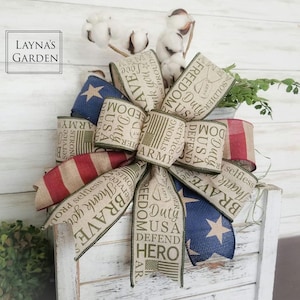 Army Forge Lantern Bow: Patriotic bow, USA Wreath Bow, Army bow, military bow,