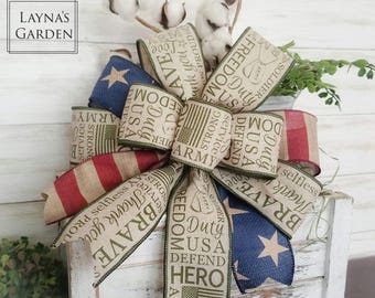 Army Forge Lantern Bow: Patriotic bow, USA Wreath Bow, Army bow, military bow,
