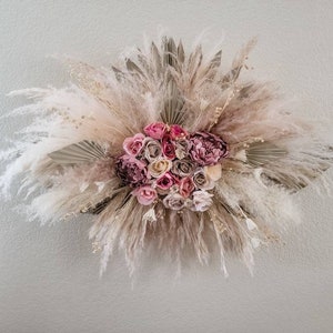 Pampas + Palm Leaf decor -- Dusty Rose -- Wedding Arch -- Wall Hanging -- Boho Decor