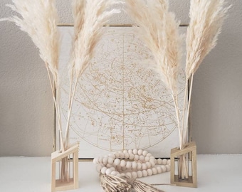 SET : Small wooden vase + 4 cream pampas grass stems -- boho decor -- wedding -- centerpiece -- baby shower -- pompous pompas