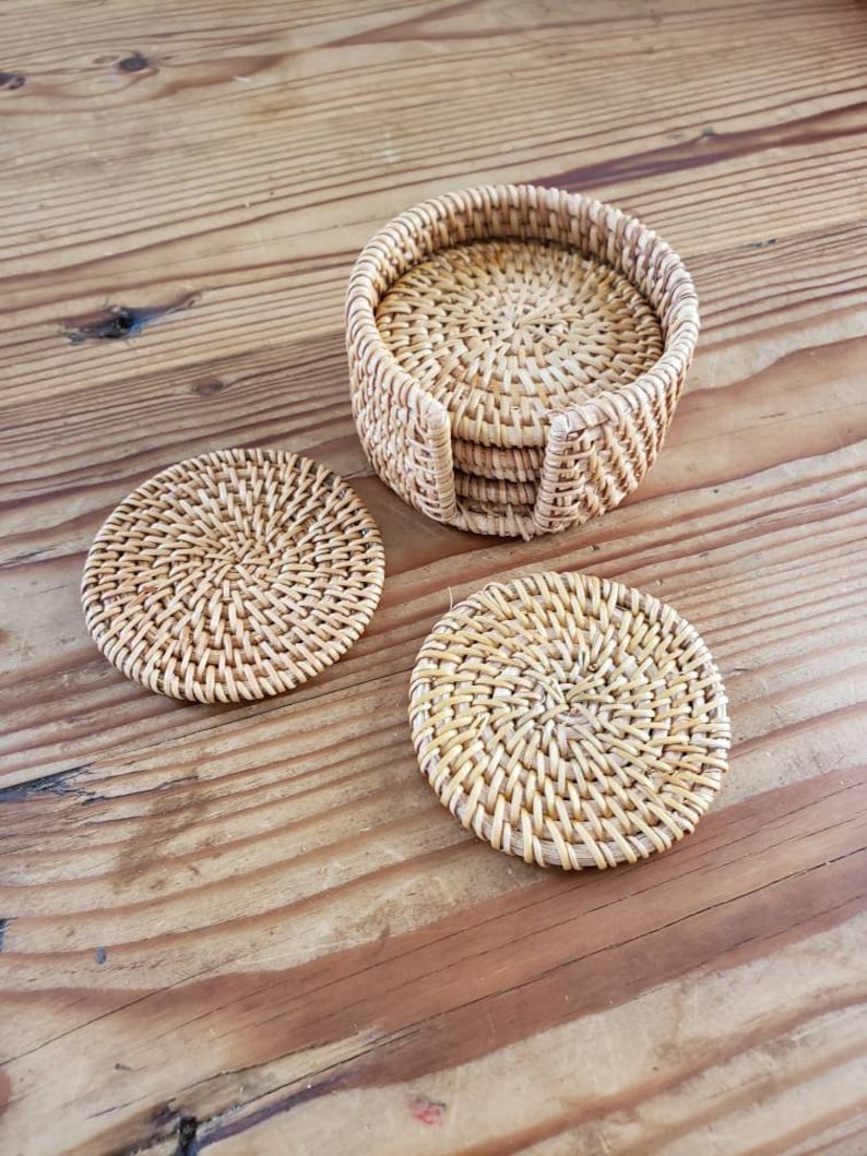 Woven Seagrass Coasters set of 6 rattan decor wicker boho image 5