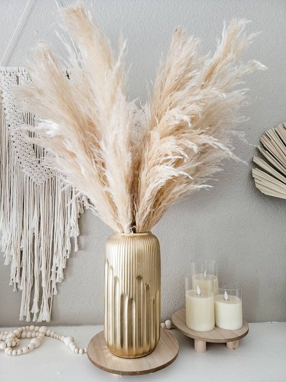 SET : Metallic Gold Painted Vase Fluffy Pampas Grass Boho Decor Wedding  Centerpiece 