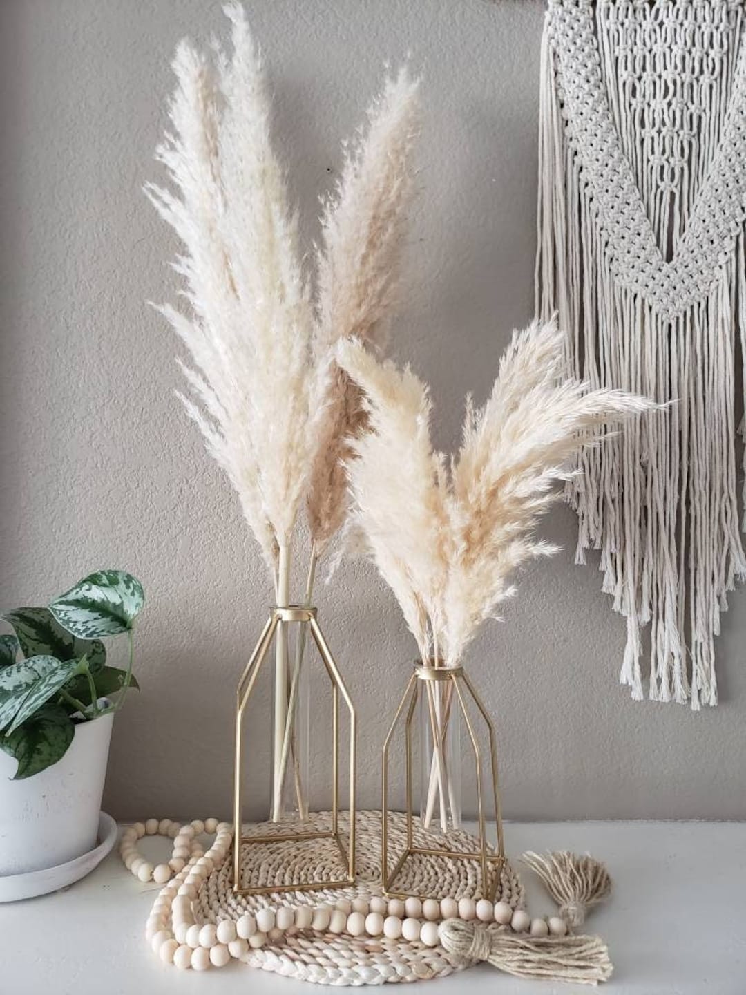 Gold Pampas Grass Vase for Flower, 1Pc Glasseam Modern Geometric Metal  Decor