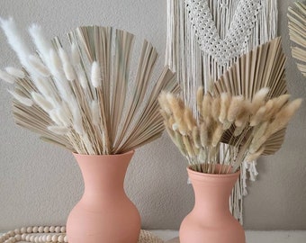 SET : Terracotta Painted Vases + Dried Florals -- boho decor -- wedding -- nursery