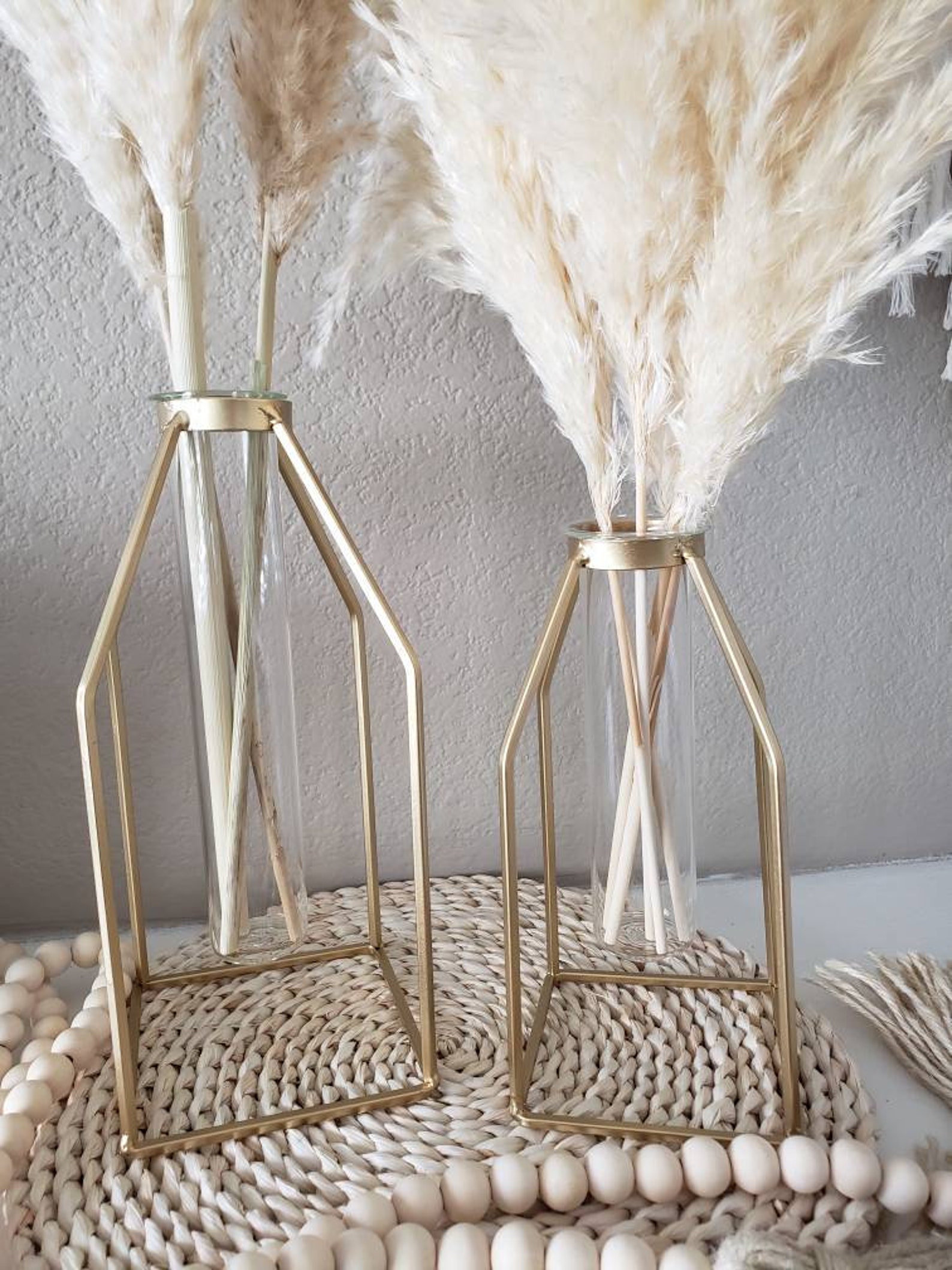 SET 2 Metallic Gold Caged Vases 3 XL Pampas Grass Stems 5 Etsy