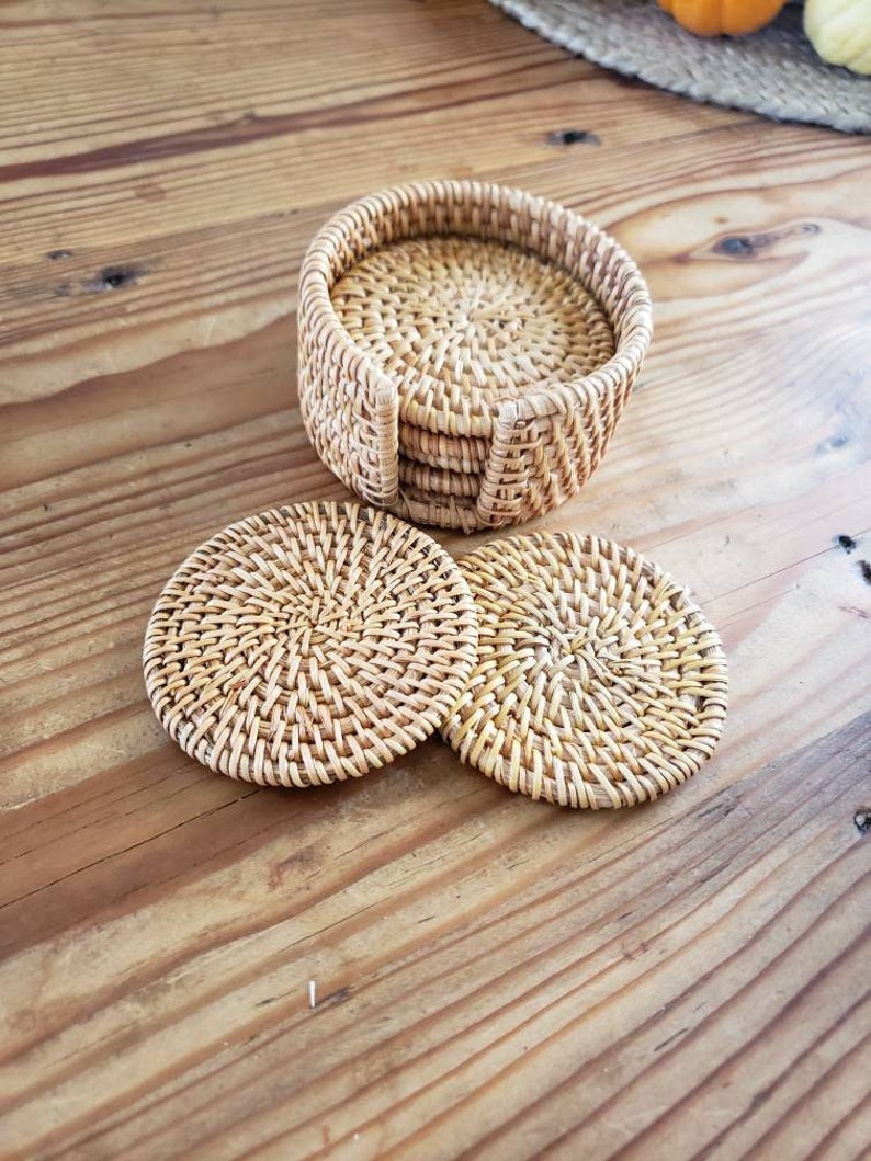 Woven Seagrass Coasters set of 6 rattan decor wicker boho Small - 3 inches