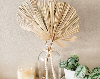 SET : Clear Jug Vase + Dried Palm Leaves + Beaded Garland -- boho decor -- nursery -- wedding -- centerpiece