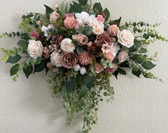 Blush Pink Flower + Greenery Eucalyptus decor -- Wedding Arch -- Wall Hanging -- Boho Decor -- Nursery Decor — Wedding Arch Flowers