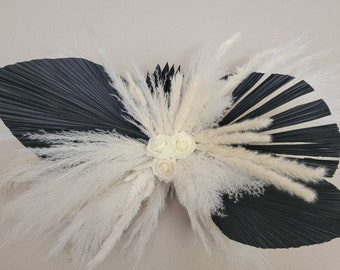 Wedding Arch Decor | Black and White Wall Hanging | Pampas Grass and Palm Leaves --boho -- glam