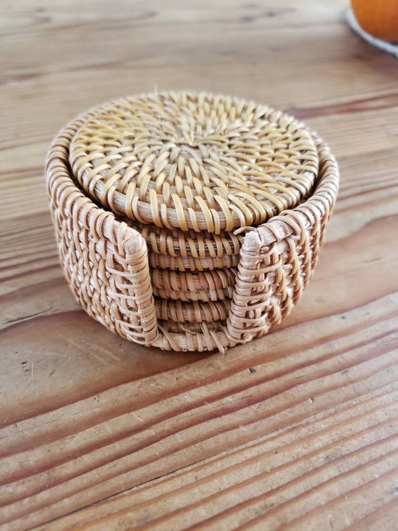 Woven Seagrass Coasters set of 6 rattan decor wicker boho image 4