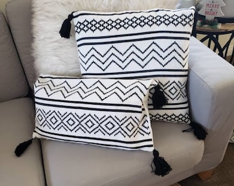 Geometric boho pillow covers with tassels - set of 2