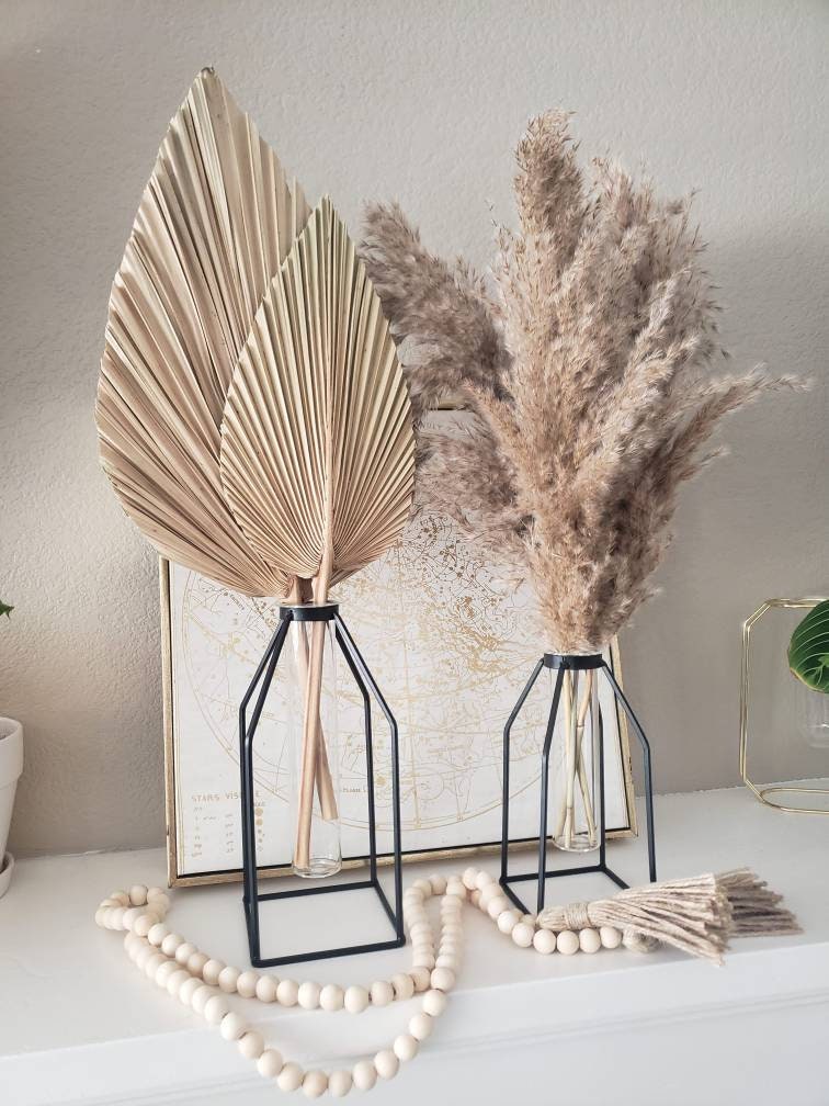 SET 2 caged vases 2 palm leaves 5 Pampas grass stems Etsy