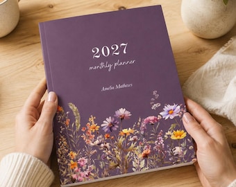 2027 Monthly Planner, Purple Wildflowers, 13-Month Calendar (Jan 2027-Jan 2028), Custom, Personalized