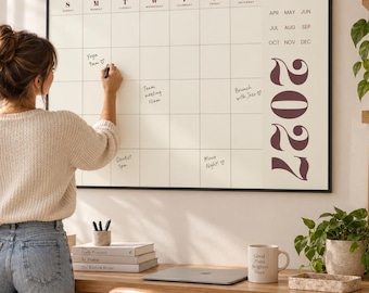 Monthly Wall Planner 2027 | Minimalist Burgundy Calendar | Undated Family Command Center | Landscape