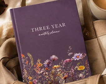 3 Year Monthly Planner, Undated Long Term Calendar, Start Anytime, Purple Wildflower