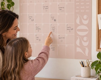 Monthly Wall Planner 2027 | Minimalist Blush Calendar | Undated Family Command Center | Landscape