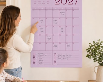 Monthly Wall Planner 2026 2027 | Modern Purple Design | Undated Family Command Center | Meal Planner