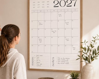 Monthly Wall Planner 2026 2027 | Minimalist Grey White | Undated Family Command Center | Meal Planner