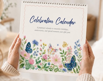 Celebration Calendar | Perpetual Birthday Book | Anniversary and Special Dates | Butterfly Design