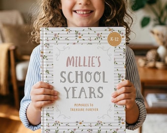 Personalized School Years Memory Book | Kindergarten to Graduation Keepsake Album | Floral Stripes Cover Design