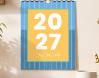 2027 Wall Calendar, Rainbow Calendar, Colorful Monthly Planner, Bright Modern Calendar, Yearly Calendar, Script Design
