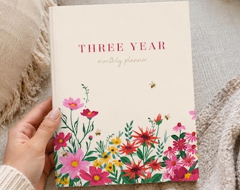 3 Year Monthly Planner, Undated Long Term Calendar, Start Anytime, Bees and Wildflowers