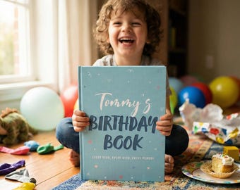 Personalized Birthday Book, Kids Photo Scrap Book, Custom Keepsake Journal with Yearly Interview Questions