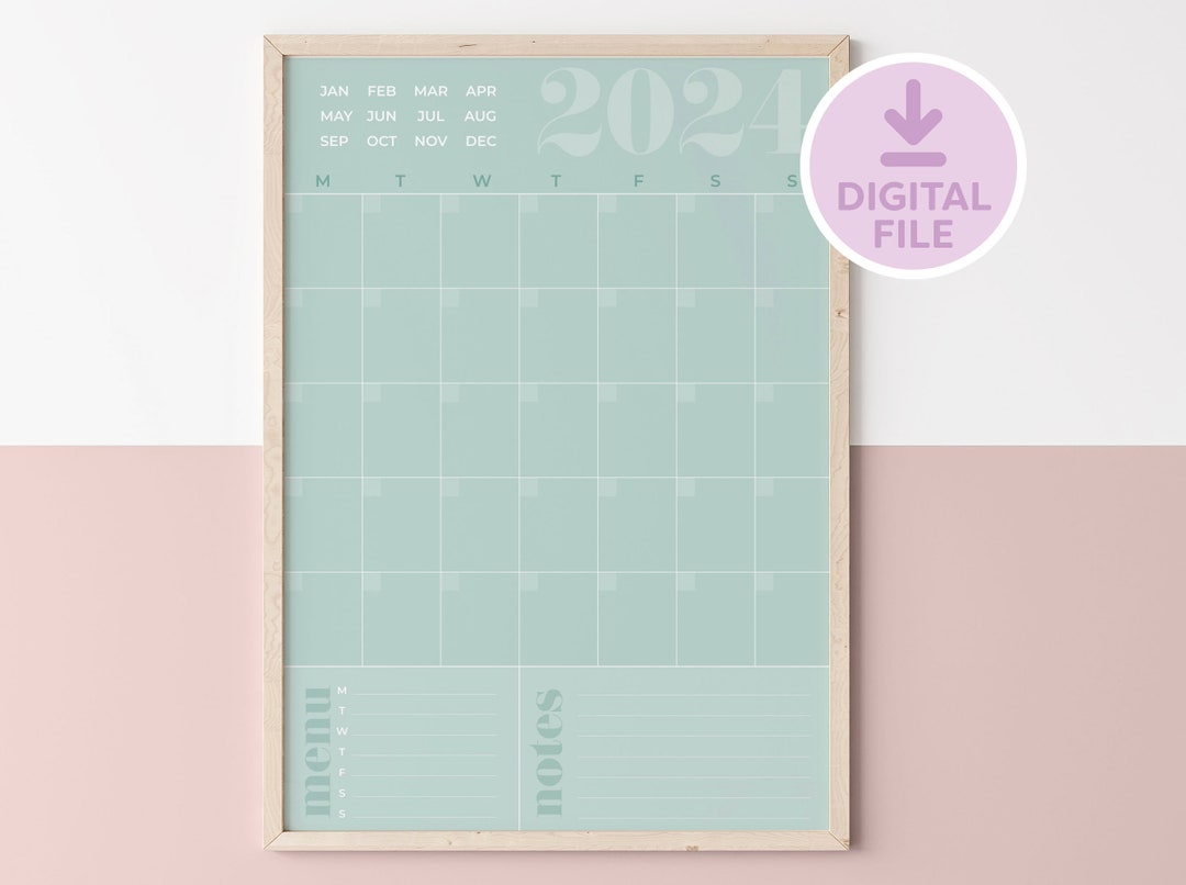 2024 Large Print Wall Calendar Printable Wall Calendar Large Scale Wall ...