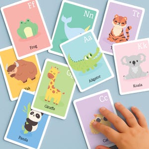 Animal ABC Flashcards Printable A-Z Alphabet Cards with Cute Animals for Kids Early Learning & Homeschool Digital Download