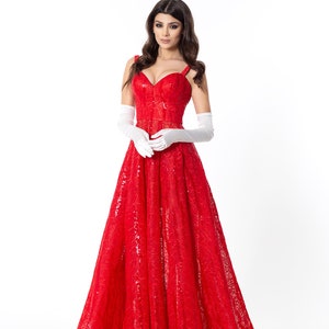 Princess red dress for formal events, Gorgeous prom dress in A-line silhouette image 2