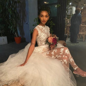 Wedding romper, birdal or wedding jumper . Wedding jumpsuit in whitebridal playsuit, Alternative wedding dress with detachable skirt