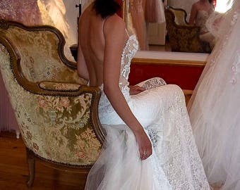 Robe de mariée rustique romantique, robe de mariée sexy de dentelle, robe de mariée de pays, robe de mariée de gaine, robe de mariée, mariage rustique de pays