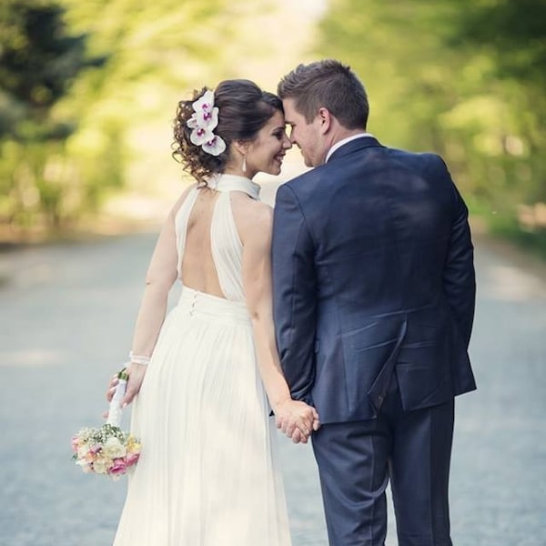 Chiffon wedding dress, Simple & Casual bridal gown, Modest wedding dress in sheath silhouette from chiffon