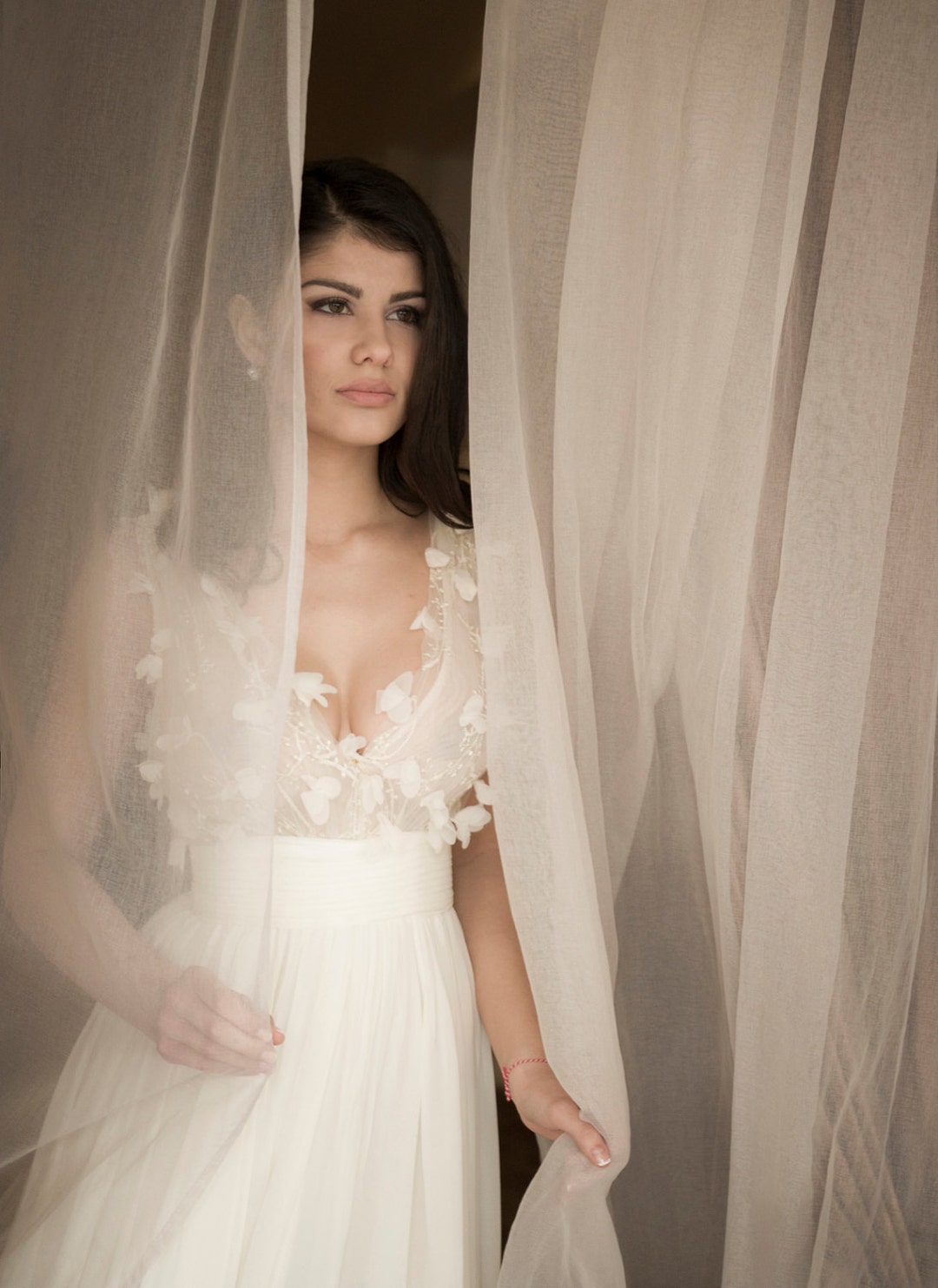Simple Wedding Dress in Off-white, Floral Wedding Dress From Chiffon ...