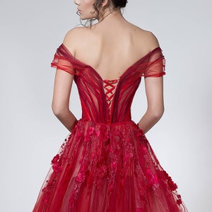 Red princess dress for formal events, Gorgeous prom dress of tulle with A-line silhouette image 8