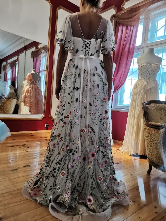 embroidered grey dress S Steel Grey Embroidered Cotton Midi Dress main image 0