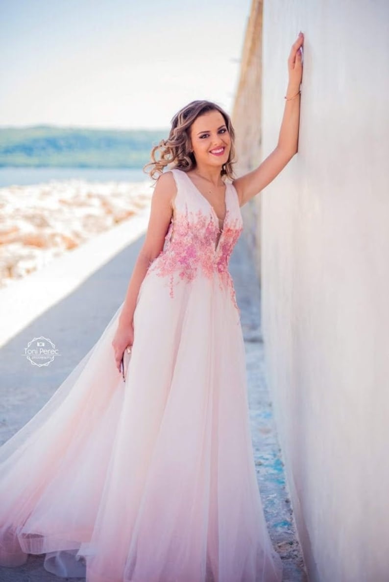 peach long gown for wedding