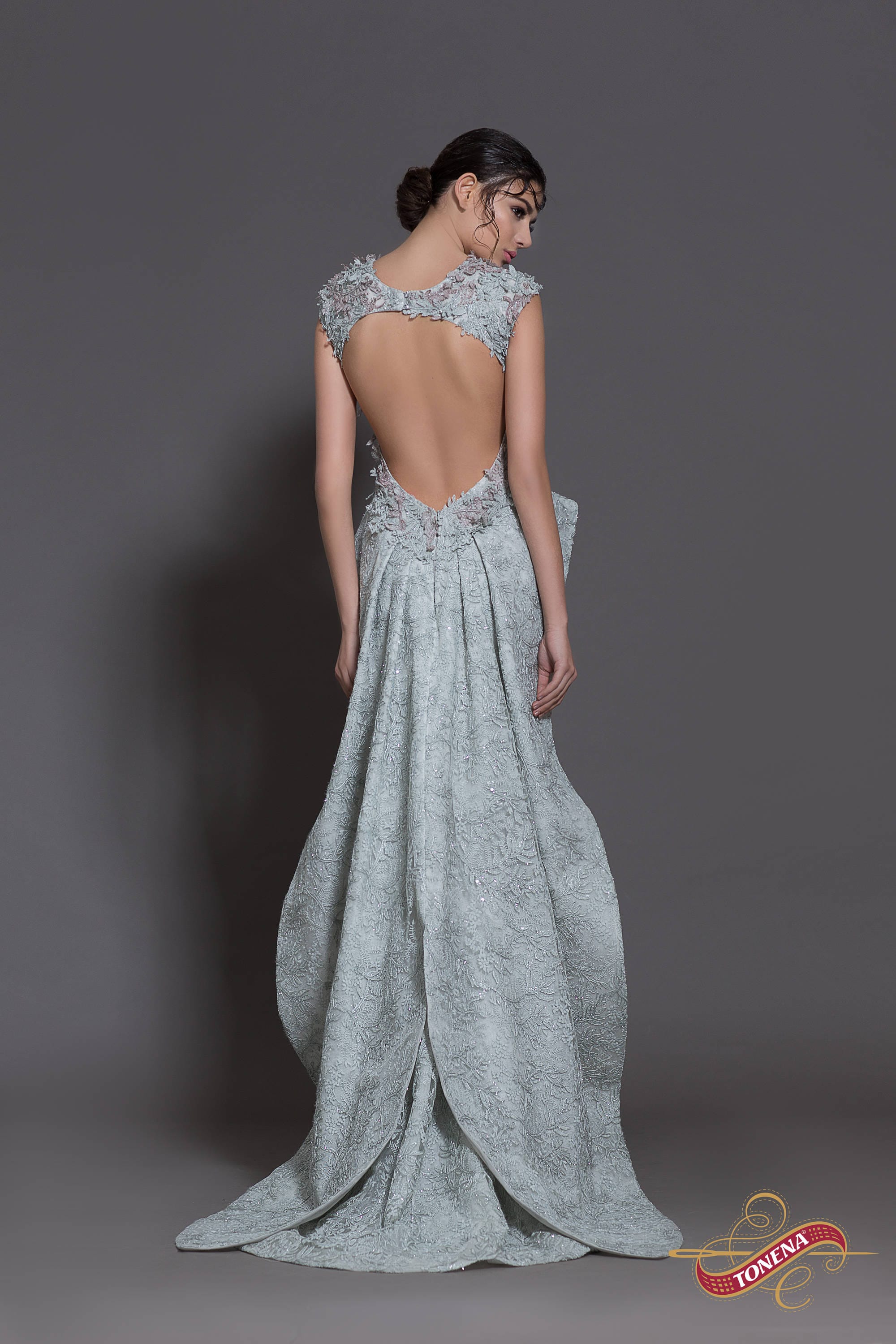 Gray Backless Wedding Dress, Alternative Wedding Dress With Open Back,  Unique Wedding Gown, Handmade Designer Wedding Dress in Grey