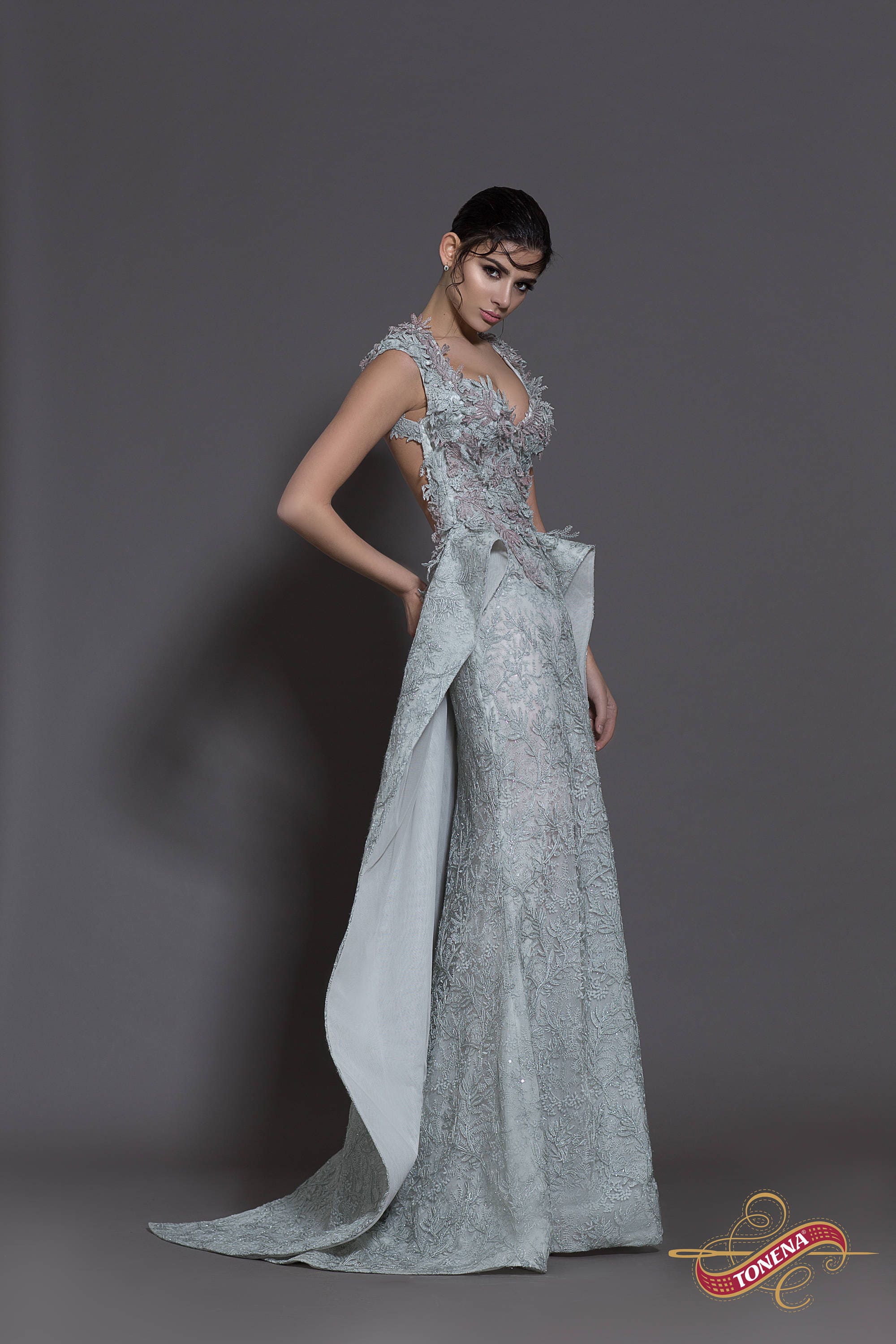 chinese dress ladies Silver Lace Evening Dress,Tight Mermaid Prom Dress,Open Back Evening Dress PD00098, US18W / Silver