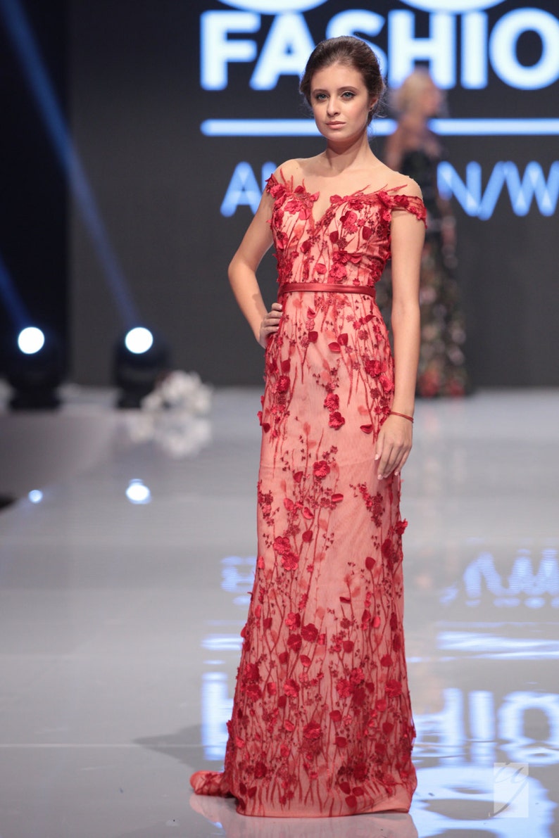 Red mother of the bride dress, Long romantic dress, Long evening dress, Couture formal dress, Prom cocktail dress, Elegant lace dress image 2