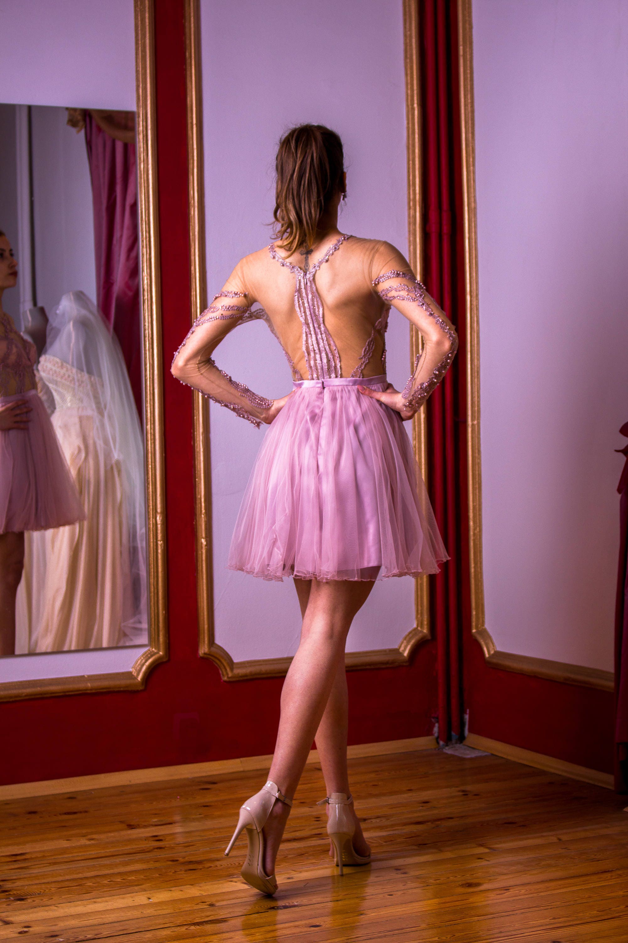 open lace back dress Ruffle Short Sequin Romper: Ava Presley 28595 Periwinkle / 00 main image 1